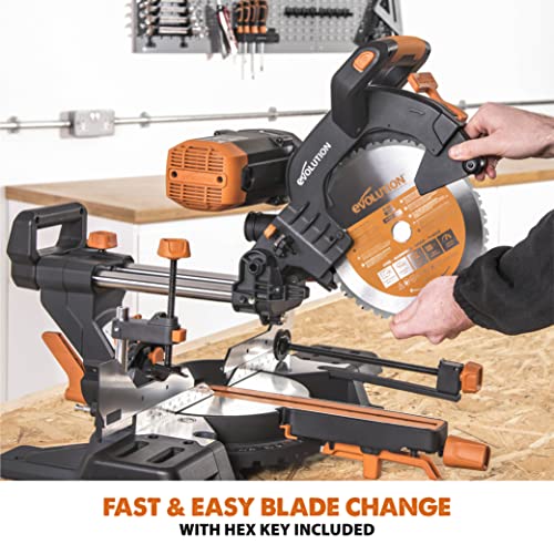 Evolution Power Tools R255SMS-DB+ 10-Inch Dual Bevel Sliding Miter Saw Multi-Material, Multipurpose Cutting Cuts Metal, Plastic, Wood 45˚-45˚ Double - WoodArtSupply