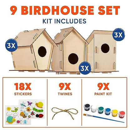 9 DIY Bird House Kits For Children to Build - Wood Birdhouse Kits For Kids to Paint - Unfinished Wood Bird Houses to Paint for Kids - Wood Craft