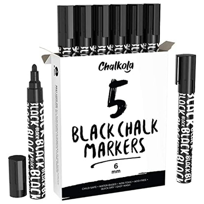 Chalkola Chalk Markers - 40 Neon, Classic & Metallic + 5 Black Chalk Markers 6mm