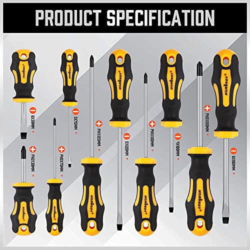 HORUSDY 11-Pieces Screwdriver Set, Magnetic 5 Phillips and 5 Flat Head Tips for Fastening and Loosening Seized HORUSDY