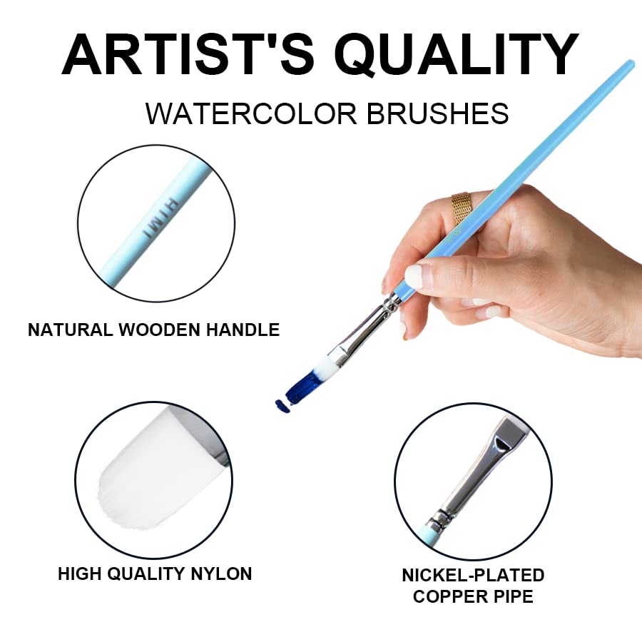HIMI Gouache/Watercolor Paint Brushes Set 5 Pcs for Acrylic Oil Watercolor Face & Body Gouache Painting Nice Gift Art hobbyist,Adults (Blue, HIMI
