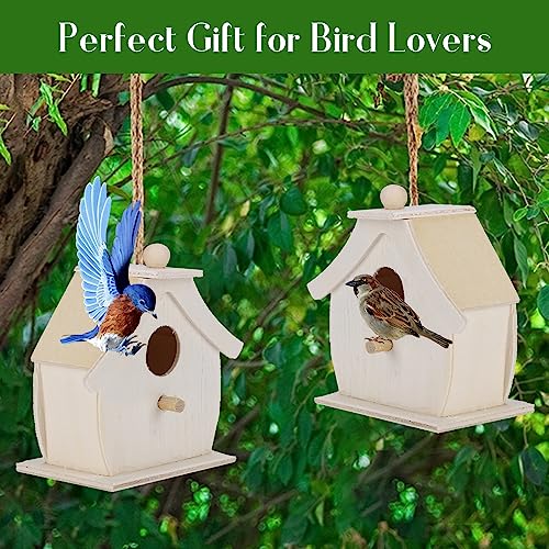 Wooden Birdhouses, 4Pcs Mini Hanging Birds Nests Ornaments DIY Unfinished Wood Bird House Outdoor Garden Balcony Courtyard for Children to Paint