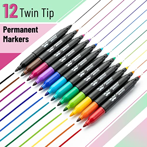 Mr. Pen- Dual Tip Permanent Markers, 12 Pack, Fine & Ultra Fine Tip, Fine Tip Permanent Markers, Fine Tip Marker, Permanent Markers Fine Point, Fine