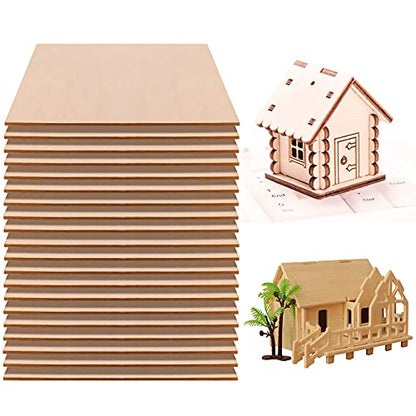 Fabbay 20 Pieces Basswood Sheets Thin Wood Sheets Craft Wood Board Unfinished Plywood for Craft DIY Wooden Plate Model Wooden House Aircraft Ship