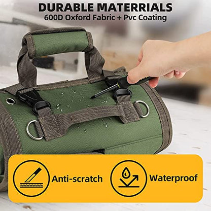 UUP Tool Bag Roll Up, Heavy Duty Tool Organizer for Men Women, Portable Tool Storage Box with 2 Detachable Zipper Pouch, Compact Small Carrier Bag