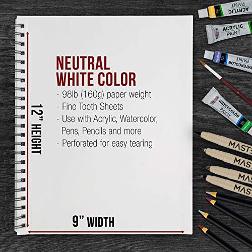 U.S. Art Supply 9" x 12" Mixed Media Paper Pad Sketchbook, 2 Pack, 60 Sheets, 98 lb (160 gsm) - Spiral-Bound, Perforated, Acid-Free - Artist U.S. Art Supply