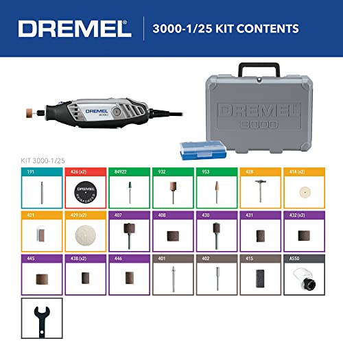 Dremel 3000-1/25 Variable Speed Rotary Tool Kit- 1 Attachment and 25 Accessories- Grinder, Mini Sander, Polisher, Router, Engraver- Perfect for - WoodArtSupply