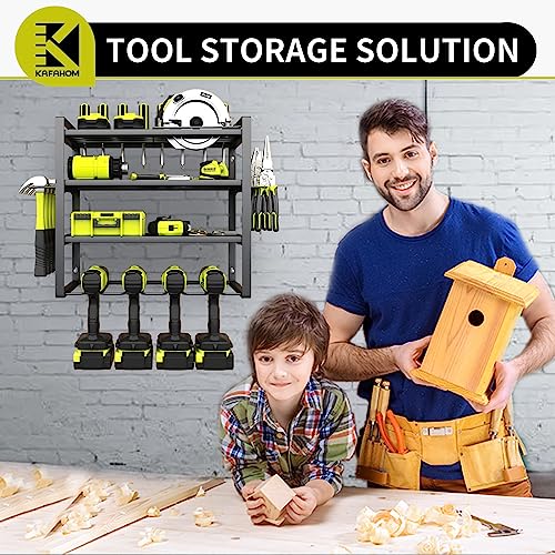 KAFAHOM Power Tool Organizer,4 Layer Drill Holders Wall Mount,Heavy Duty Metal Organizers and Storage Rack for Garage Organization,Tools Shelves with KAFAHOM