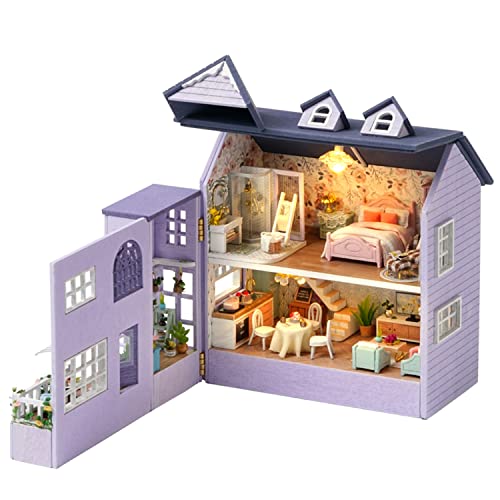 Roroom DIY Miniature and Furniture Dollhouse Kit,Mini 3D Wooden Doll House Craft Model with LED,Creative Room Idea for Valentine's Day Birthday - WoodArtSupply