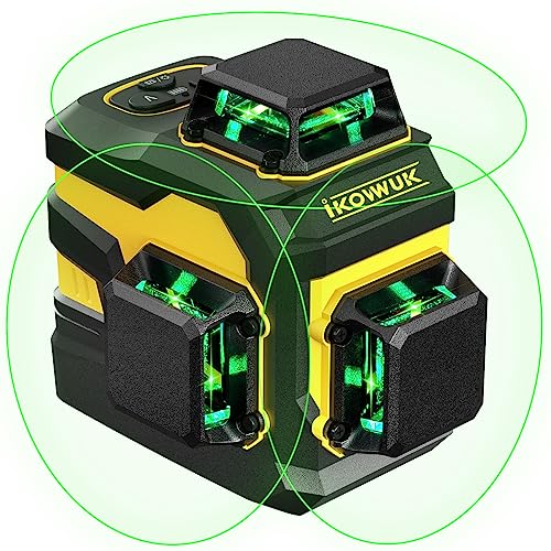 Laser Level, IKOVWUK 3x360° Cross Line for Construction and Picture Hanging, 12 Green Lasers with Self-leveling, 65 ft Vertical & Horizontal Line, - WoodArtSupply