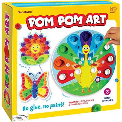 Pom Pom Arts & Crafts Kit for Toddlers - Easy Toddler Art Activity Craft for Little Boys & Girls Ages 3, 4, 5, 6 Years Old Kids Sensory Activities - Dan&Darci