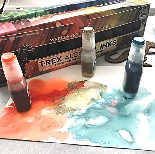 T-Rex Inks Premium Alcohol Inks Warm Earth Set- 12 Warm Tone Colors - Alcohol Ink for Epoxy Resin Dye, Painting, Tumbler Making & More - Includes - WoodArtSupply