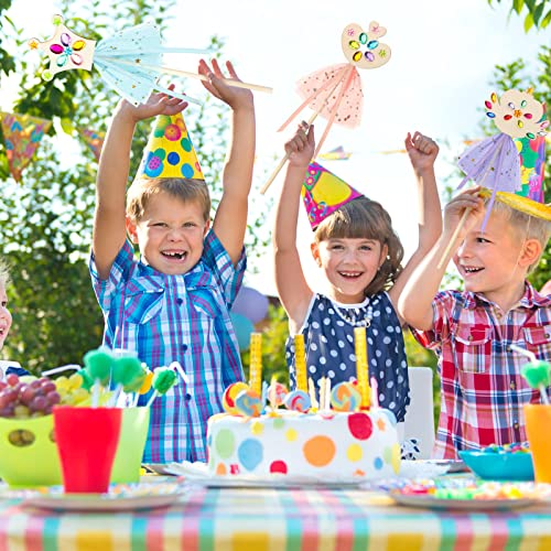 34 Pcs Make Your Own Princess Wand Kit 16 Unfinished Star Butterfly Crown Moon Fairy Wood Stick 6 Gem Stickers 4 Satin Ribbons 8 Mesh Decor for Queekay