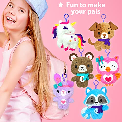 KRAFUN Unicorn Sewing Keyring Kit for Kids Age 7 8 9 10 11 12 Learn Art & Craft, Includes 6 Stuffed Animal Bear, Dog, Rabbit, Raccoon, Owl Dolls, KRAFUN