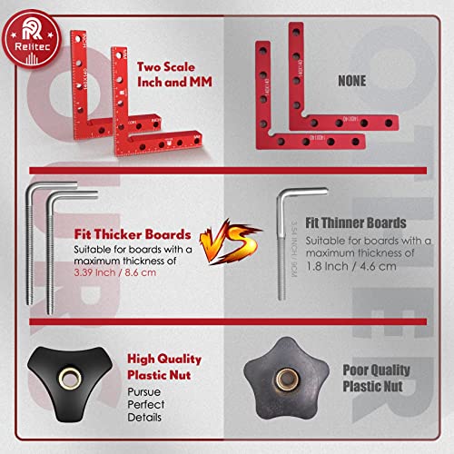 Relitec R Clamping Square, 90 Degree Corner Clamp, Right Angle Clamp For Woodworking, Included 2 Aluminum Alloy Positioning Squares (14cm/5.5")+ 4 - WoodArtSupply