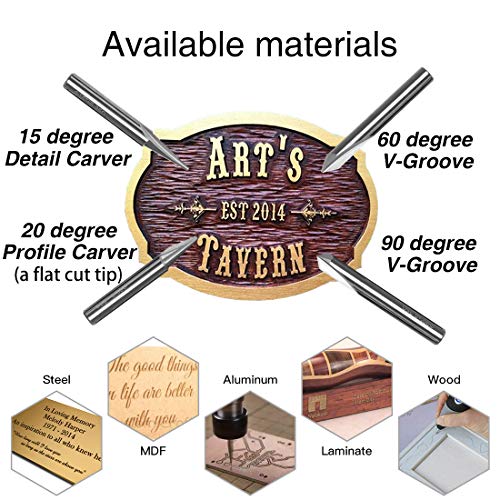 SILIVN Engraving CNC Wood Carving Router Bit 1/4 Shank 15°/20°/60°/90° Engraving Bits, 2 Flutes Straight CNC V-bit Tungsten Steel Marking Conical SILIVN