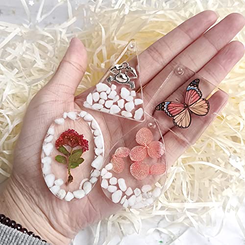 RESINWORLD 5 Pcs Large Resin Earrings Mold with Hole, Oval/Teardrop/Heart/Star/Moon Pendant Keychain Stud Earrings Silicone Molds for Resin Casting,