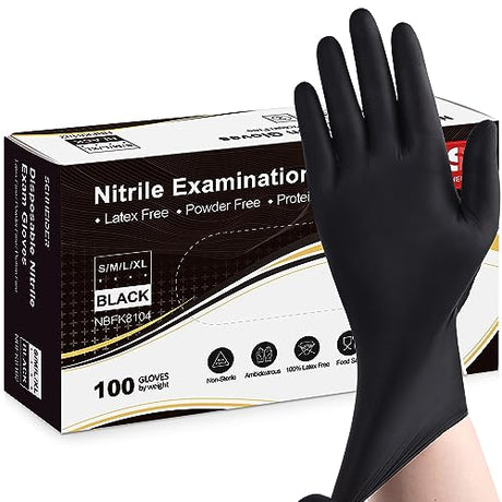 Schneider Nitrile Exam Gloves, Black, Large, Box of 100, Disposable Nitrile Gloves, Latex Free, Powder Free, Food Safe, Non-Sterile - for Medical, Schneider