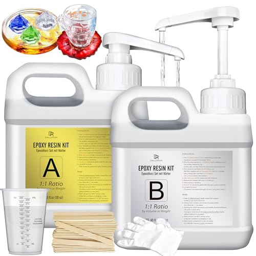 Epoxy Resin Kit - 0.6 Gallon Crystal Clear Self-Leveling Epoxy Resin with Pump for DIY Resin Art, Table Top, Jewelry Making - 1:1 Ratio Bubbles Free