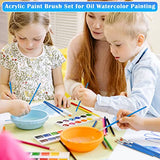 Small Paint Brushes Bulk, Anezus 50 Pcs Flat Tip Round Acrylic Paint Brushes for Kids Classroom Acrylic Watercolor Canvas Face Painting Touch Up anezus