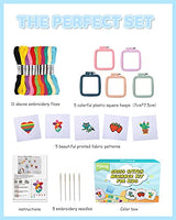 Pllieay 5PCS Cross Stitch Kits for Beginners for Kids 7-13, Includes 5 Project Patterned and 5pcs Square Embroidery Hoops, 11 Skeins, Needle Point Pllieay