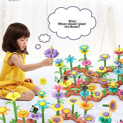 AKANYA Blocks Toys Flower Garden for Girls Toys STEM, Educational Toy Gardening Pretend Play Set Upgrade DIY Flower Stacking Toys for Kids Preschool