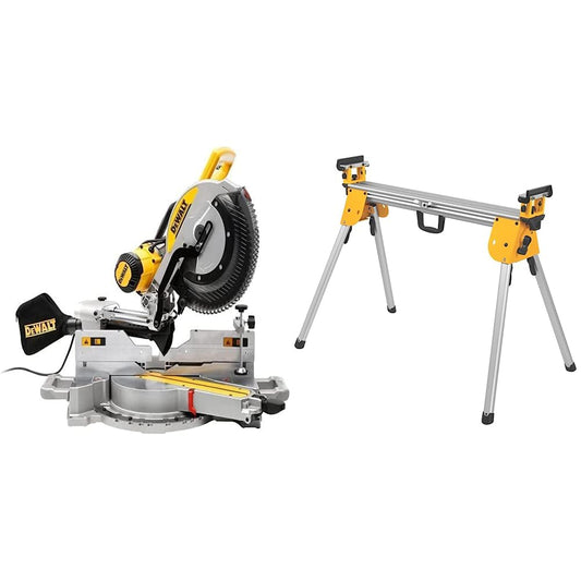 DEWALT Miter Saw, 12 Inch, 15 Amp, 3,800 RPM, Double Bevel Capacity, With Sliding Compound, Corded With Miter Saw Stand (DWS780 + DWX724) - WoodArtSupply