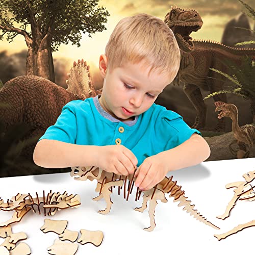 Calary 3D Wooden Dinosaur Puzzle Set – DIY Animal Assembly Model for Kids and Adults (Set of 6) calary