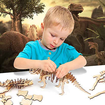 Calary 3D Wooden Dinosaur Puzzle Set – DIY Animal Assembly Model for Kids and Adults (Set of 6) - WoodArtSupply