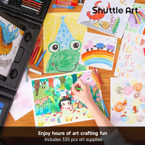 Shuttle Art 335 Piece Kids Art Set, Multi-Media Art Supplies, Gift Art Kit with Trifold Easel, 2 Drawing Pads, 2 Coloring Books, Oil Pastels,