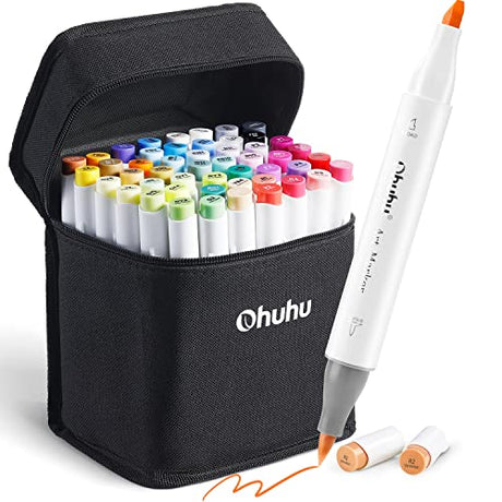 Ohuhu Alcohol Brush Markers, Double Tipped (Brush & Chisel) Sketch Markers for Kids, Artist Art Markers, Adult Coloring and Illustration, Bonus 1 Ohuhu