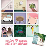 Sticker & Chill Sticker Book for Adults – 800+ Repositionable Colorful Clings Create Designs on 10 Spiral Bound Scene Pages – Easy, Fun & Stress Sticker & Chill