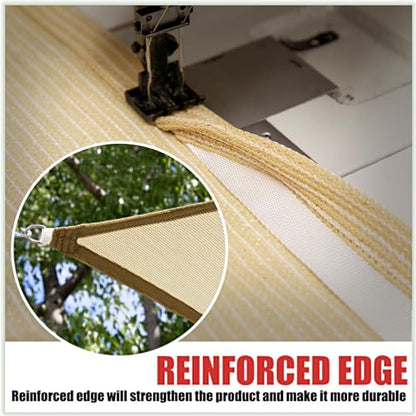 ColourTree 12' x 20' Beige Sun Shade Sail Rectangle Canopy Fabric Cloth Screen, Water Permeable & UV Block UPF50, Heavy Duty, Carport Patio Outdoor -