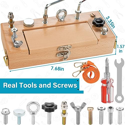 WOODMAM Montessori Screwdriver Board Set, Storage Box & Strap Toddler Travel, Wooden Montessori Toys Fine Motor Skills Toys for 3 4 5 Year Old Kids, WOODMAM