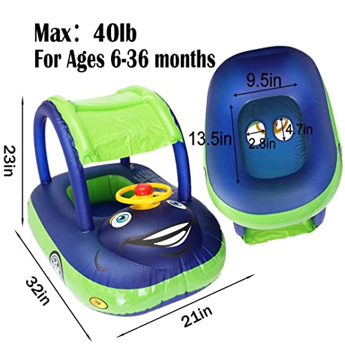 QIAONIUNIU Baby Pool Float with Canopy Summer Steering Wheel Sunshade Swim Ring Car Inflatable Toys Infants Float Seat Boat for Kids Toddlers QIAONIUNIU