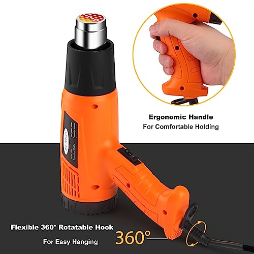 1800W Heat Gun, MOWIS Hot Air Gun with Adjustable Temperature 122℉~1202℉（50℃- 650℃）Fast Heating Overload Protection 7 Accessories for PVC Shrinking, Stripping Paint, Crafts Embossing, Resin