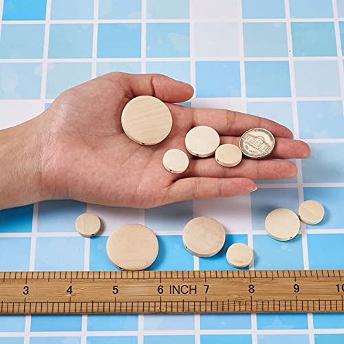 Craftdady 160pcs Unfinished Flat Round Wood Beads 15-30mm Blank Natural Wooden Circle Coin Disc Loose Beads for Jewelry Crafts Making Home Decoration