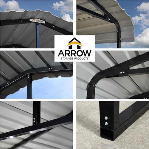 Arrow Carports Galvanized Steel Carport, Double Car Metal Carport Kit, 20' x 20' x 9', Charcoal - WoodArtSupply