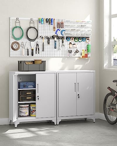 SONGMICS Garage Cabinet, Metal Storage Cabinet with Doors and Shelves, Office Cabinet for Home Office, Garage and Utility Room, Grey UOMC013G01 - WoodArtSupply