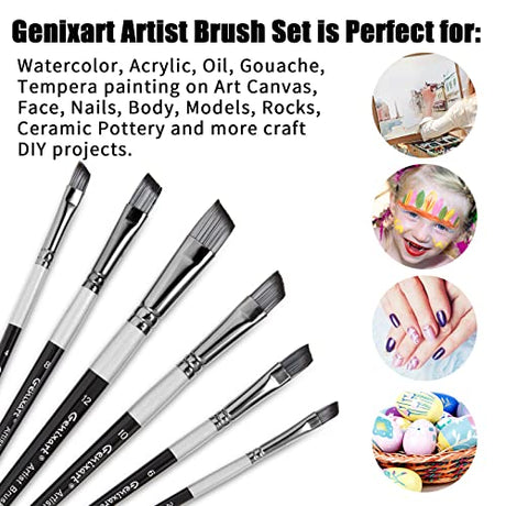 Angular Paint Brushes Set, 6 Pcs Angled Paintbrushes for Acrylic Oil Watercolor Gouache Painting, Premium Nylon Hair Angle Shader Brush for Art Genixart