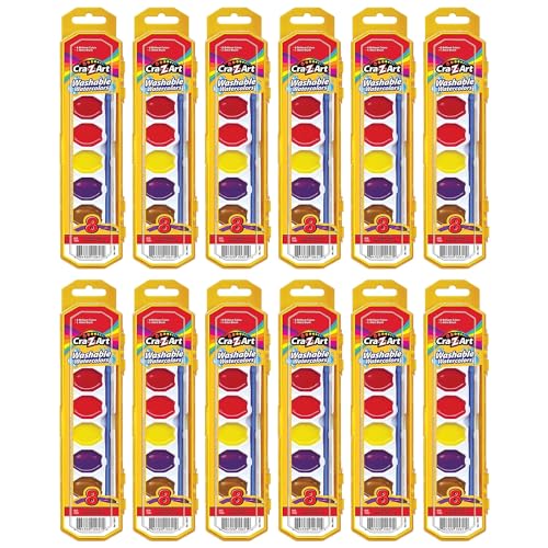 Larose Industries Cra-Z-Art Washable Watercolors With Brush, 8 Colors Per Set, 12 Sets (Cza1065172-12) Larose Industries