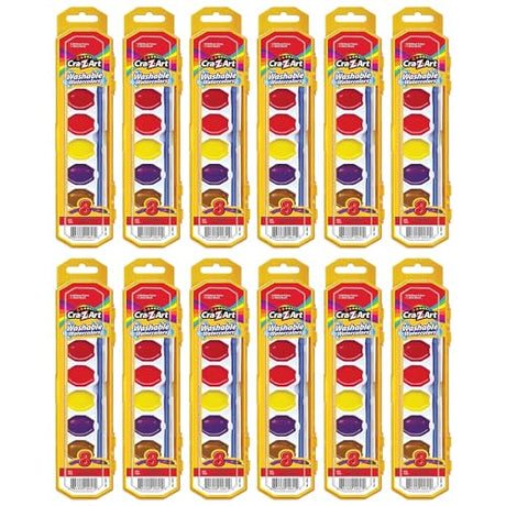 Larose Industries Cra-Z-Art Washable Watercolors With Brush, 8 Colors Per Set, 12 Sets (Cza1065172-12) Larose Industries