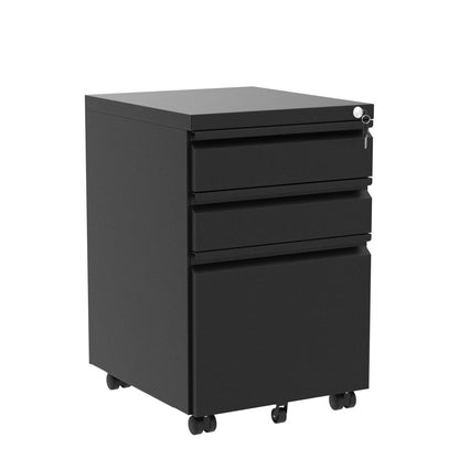 YITAHOME 3-Drawer Mobile File Cabinet with Lock, Office Storage Filing Cabinet for Legal/Letter Size, Pre-Assembled Metal File Cabinet Except Wheels