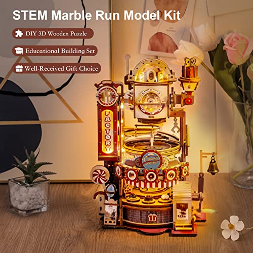 Rowood 3D Puzzles for Adults, Marble Run Wooden Model Kits for Adults, DIY STEM Mechanical Building Set, Birthday for Teens Boys Age 14+ - Chocolate