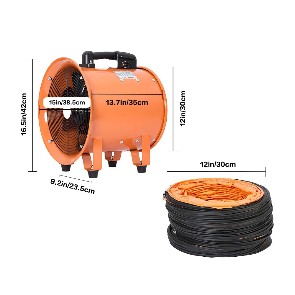 Utility Blower Fan 12 Inch, 550W High Velocity Ventilator with Duct Hose, Low Noise Portable Ventilation Fan, Fume Extractor for Exhausting & FDTDUCT