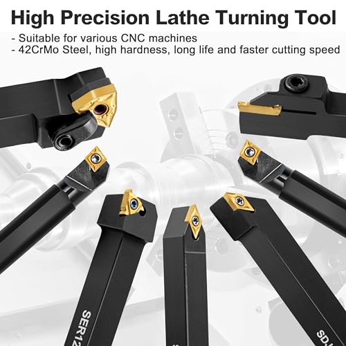 Metal Lathe Cutting Tools - 7PCS 1/2" Turning Holder Boring Bars with 7pcs Indexable Carbide Inserts CCMT060204 DCMT070204 11IR 16ER MGMN200-G IWONGO