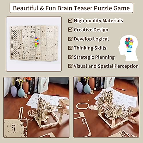 Hallisun 3D Wooden Puzzle for Adults, Marble Run Set, Wooden Mechanical Model Kit, DIY Roller Coaster Handicraft Wood Craft Kit, Birthday Gift for Hallisun
