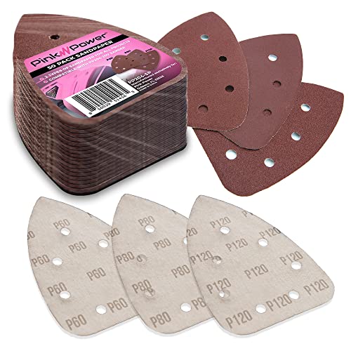 Pink Power Sandpaper for 20V PP204 Cordless Electric Hand Sander - Detail Sand Paper Hook & Loop P60/P80/P120 Grit Sandpaper Pads for Wood, Pink Power