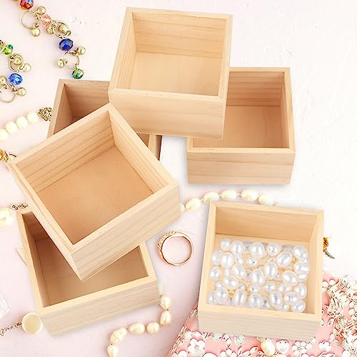 GNIEMCKIN 20 Pack 4 x 4 Inch Wooden Box, Unfinished Small Square Wooden Box, Rustic Wooden Box, Organizer Storage wood Box for DIY Crafts,