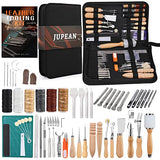 Leather Working Tools Leather Craft Kits Leather Sewing Tools with Storage Bag Cutting Mat Stamping Tool Prong Punch Waxed Thread Stitching Groover JUPEAN